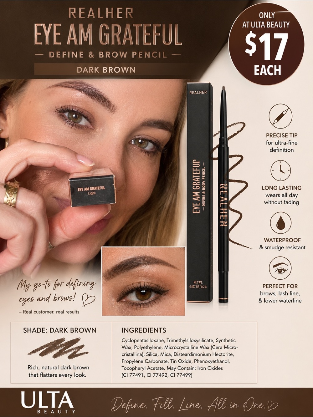 RealHer Eye Am Grateful Define & Brow Pencil — light brown pick one